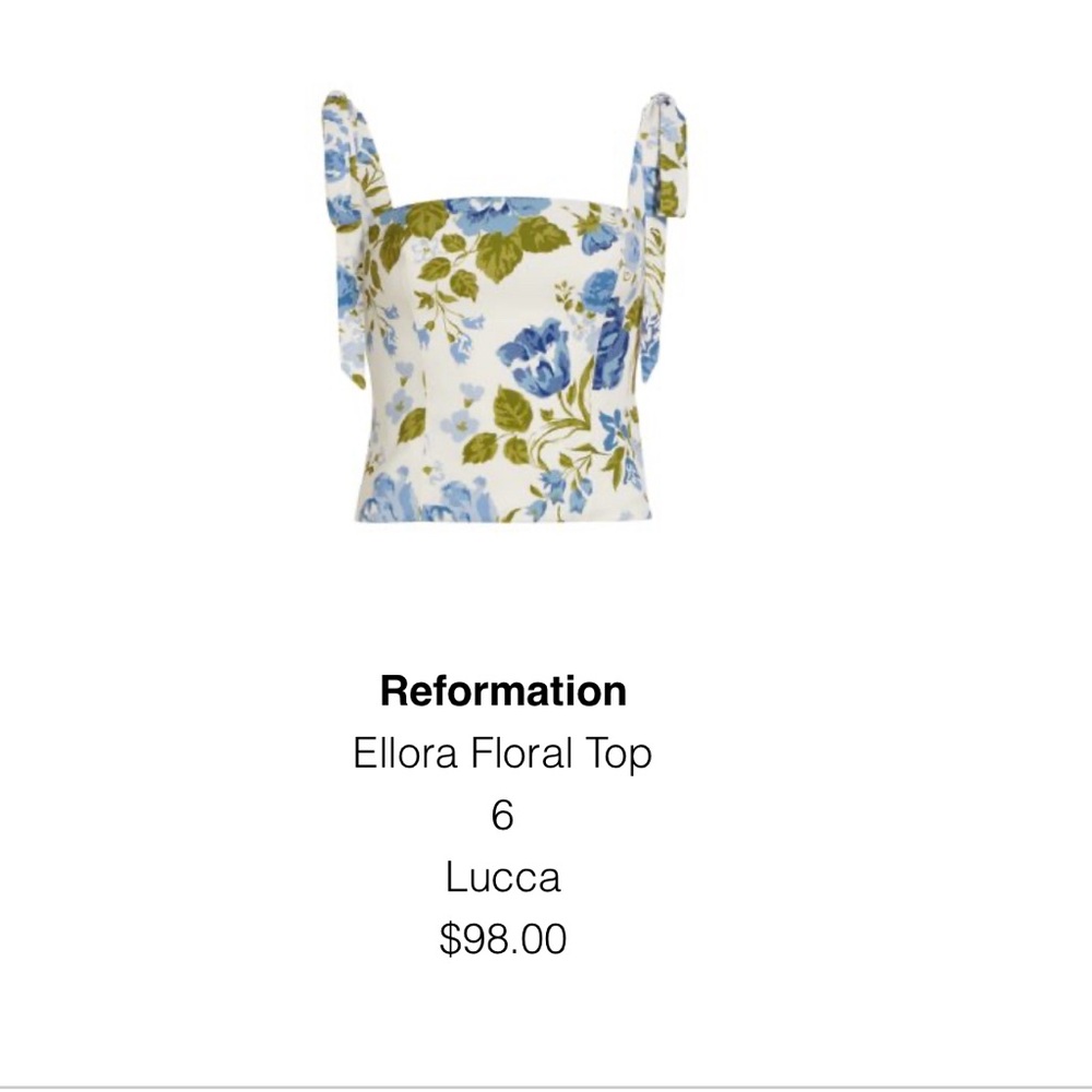Reformation Beautiful Ellora Top -Size 6